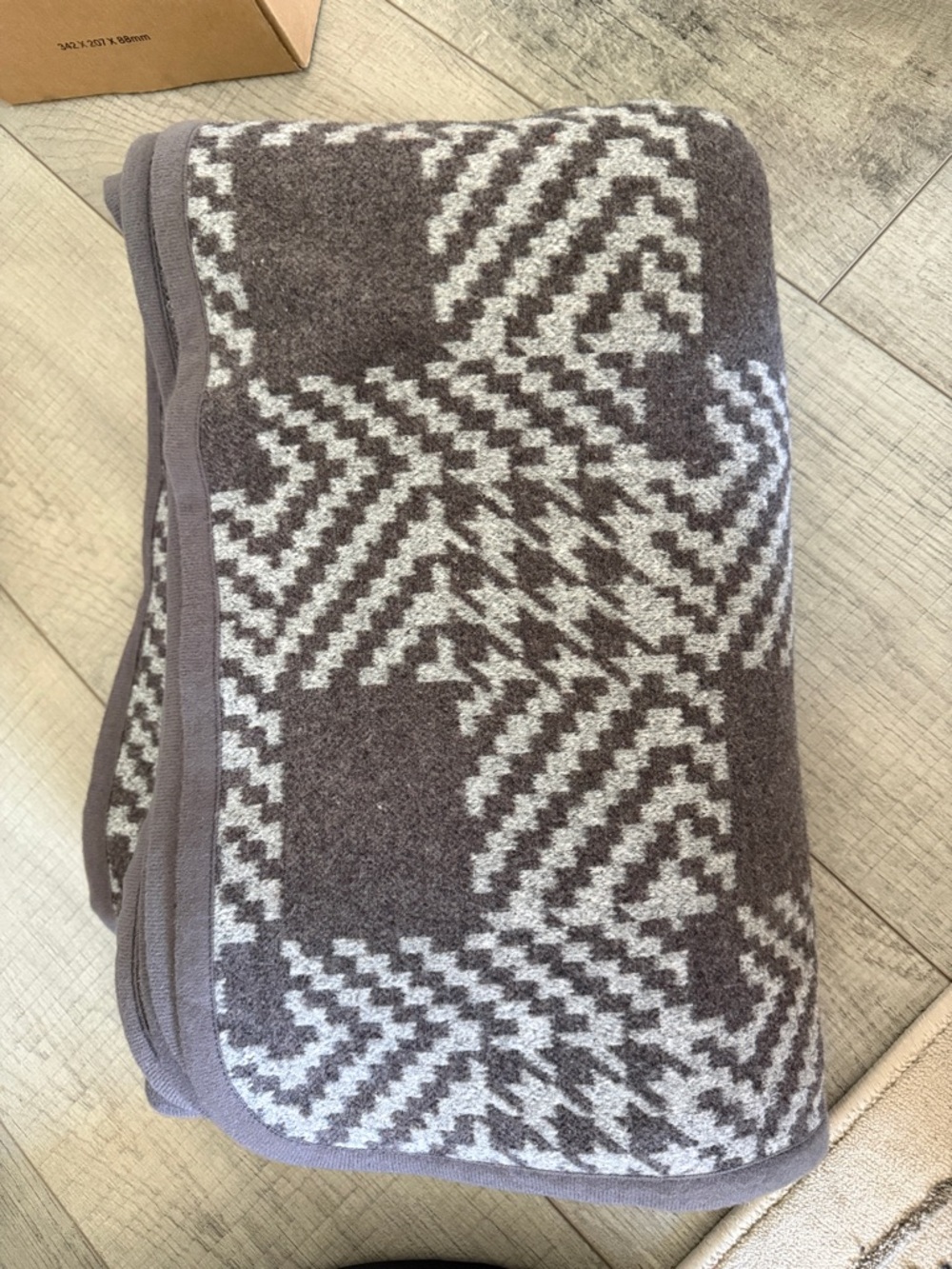 Cozy wool Knit Throw Blanket in Gray and Cream
